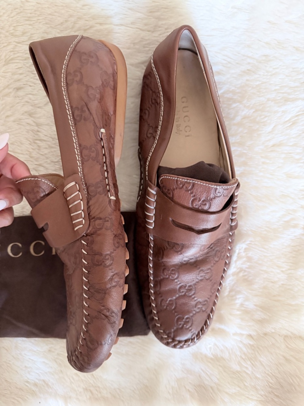 Gucci Brown Leather GG Embossed Penny Loafers - Picture 4 of 6
